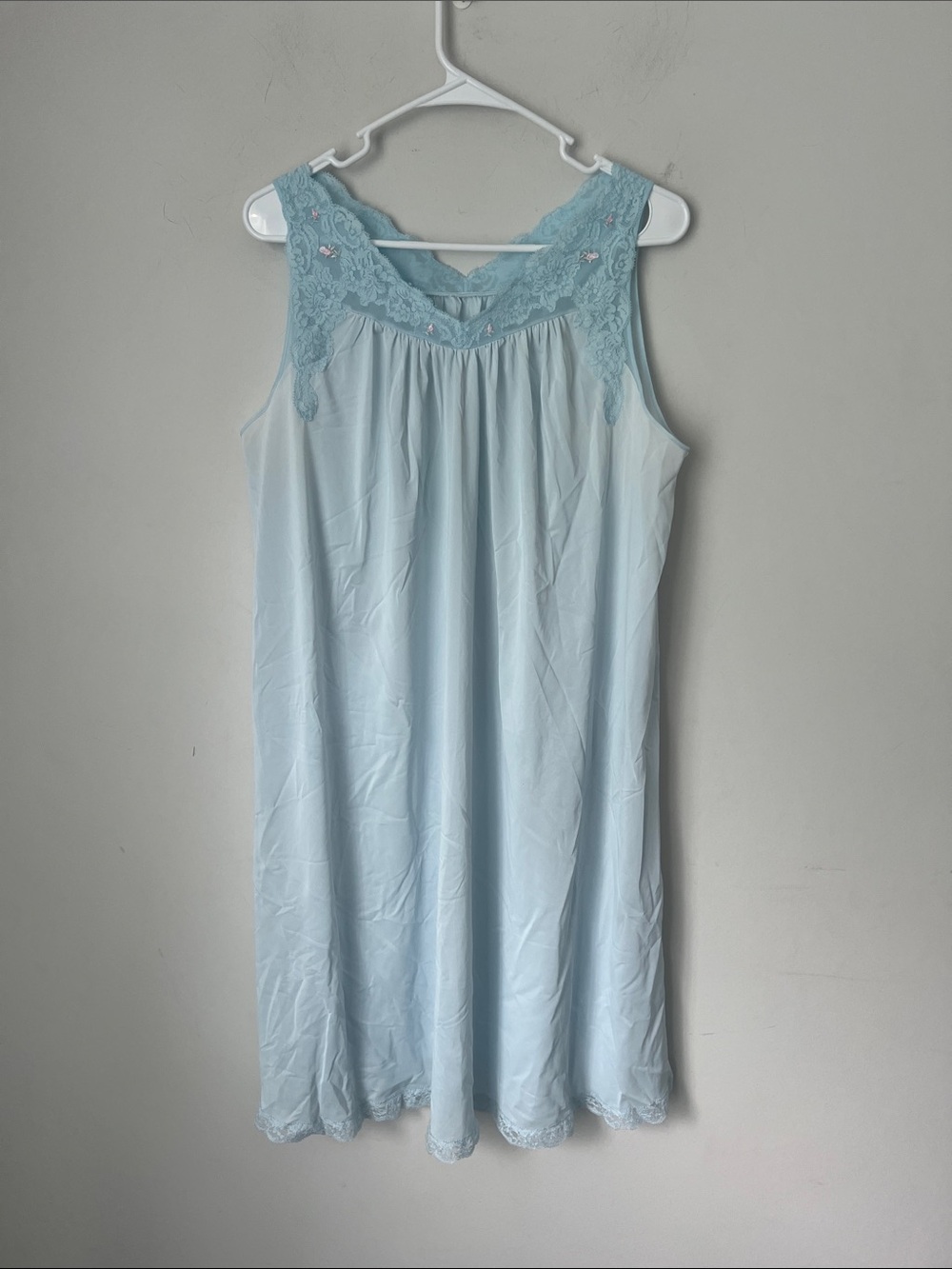 Shadowline Blue Lace Nightgown Large Vintage ✔️